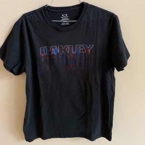 Oakley red/white/blue on black t-shirt grid lines